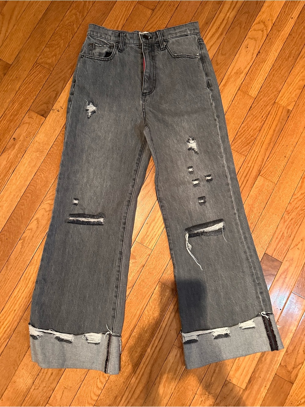 Alice + Olivia Gray High-Rise Wide-Leg Distressed Jeans